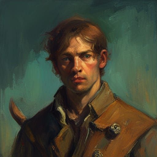 Half-Elf Swashbuckler with Scimitar, Oil Painting