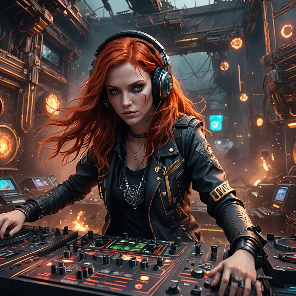 Redhead DJ Plays Heavy Metal Music: Digital Art