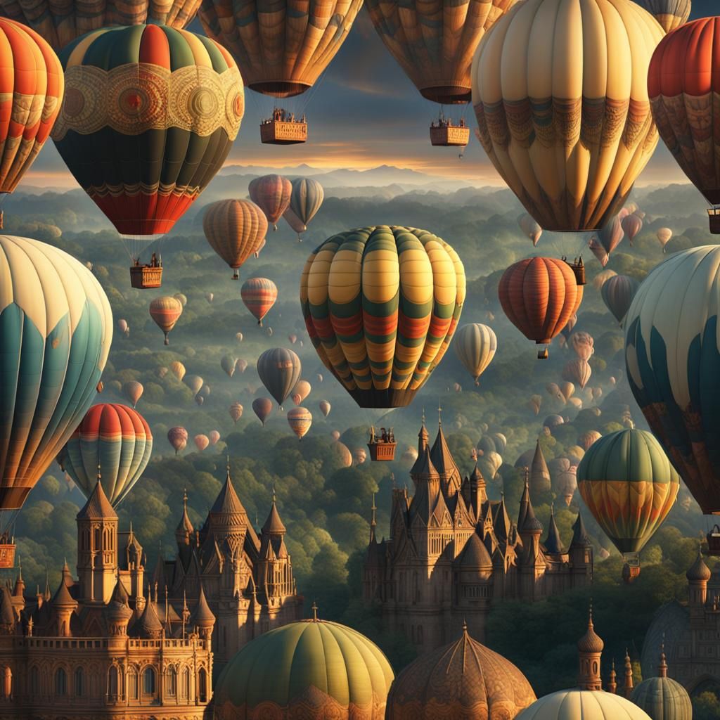 Dramatic Hot Air Balloons in Digital Painting Style