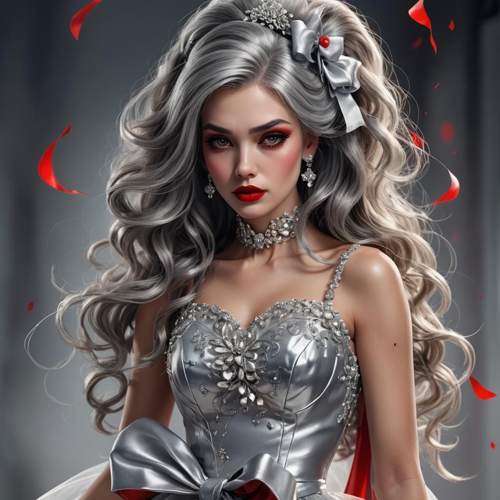 Stunning Woman with Grey Hair in Hyperdetailed Digital Art
