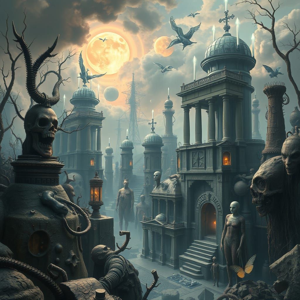 Surreal Dystopian Landscape with Biomechanical Elements