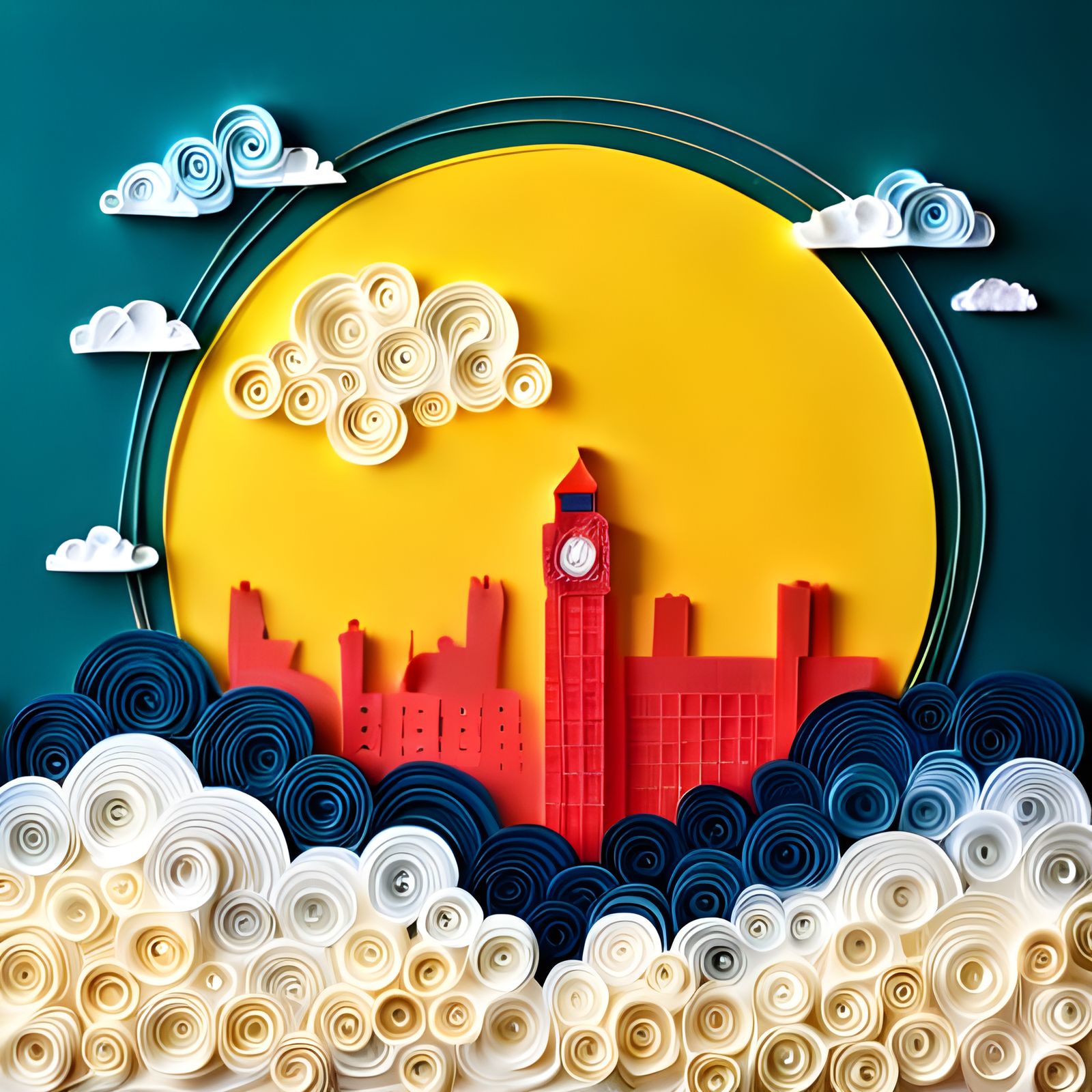 Sunset Over London: Paper Quilling 3D Landscape