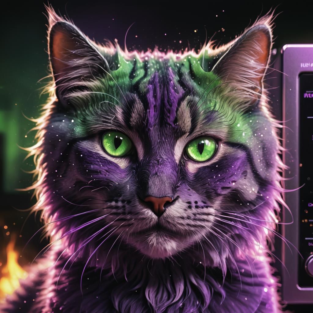 Purple Cat Transforming into Microwave, Hyper-Realistic Conc...