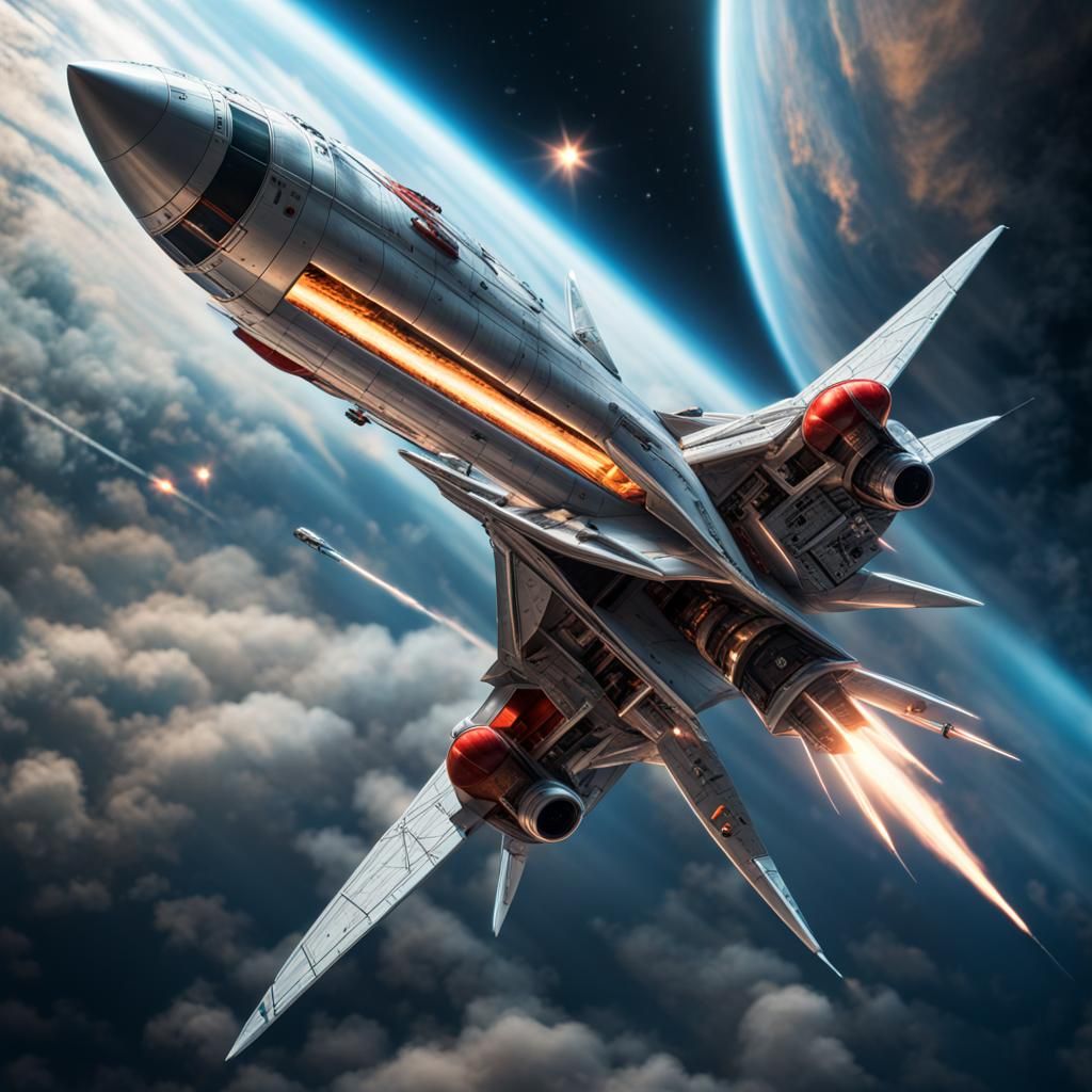 Needle Starfighter Rockets Into Orbit: Hyperrealistic Fantas...