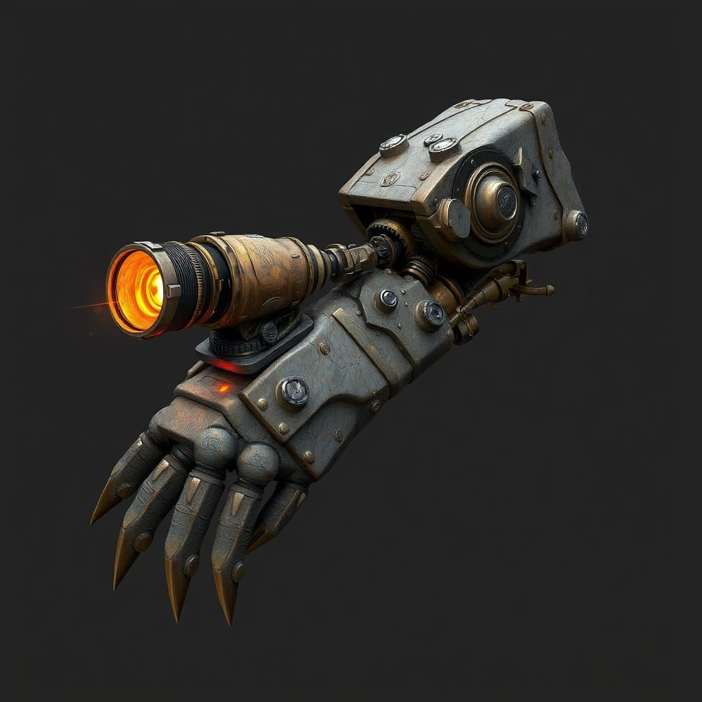 Steampunk Mechanical Right Arm in Industrial Fantasy Style