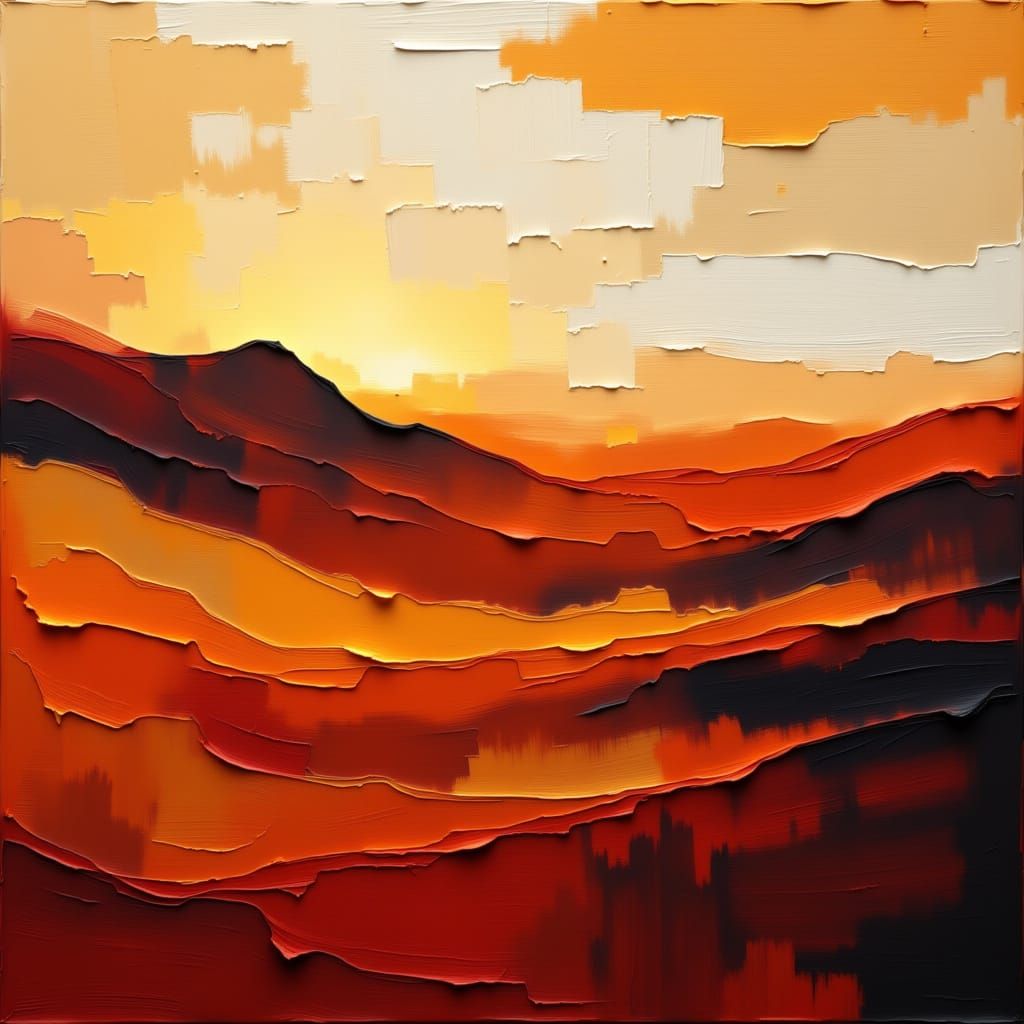 Abstract Desert Dunes at Sunset with Brush Strokes