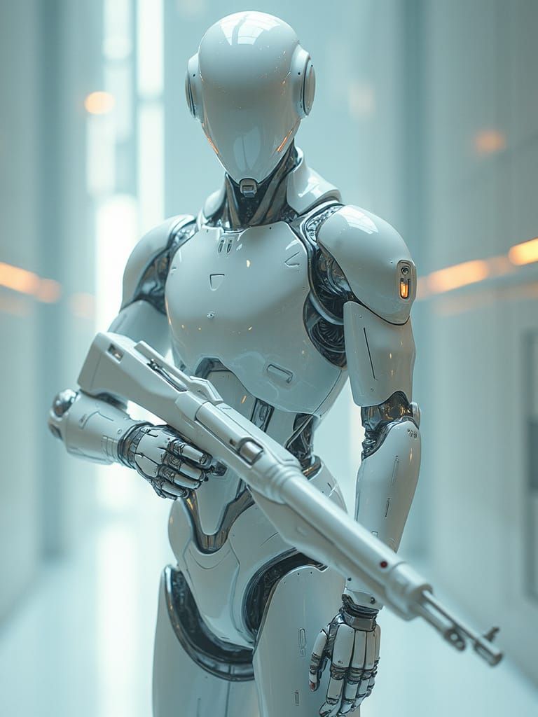 Futuristic Robot Warrior with Energy Rifle in Sci-Fi Style