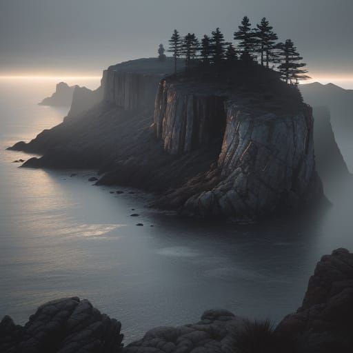 Lone Figure on Cliffside at Dusk