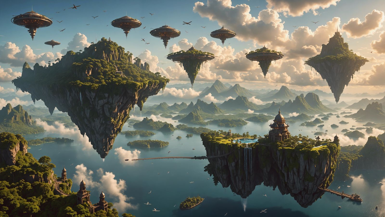 Majestic Sky Islands with Gothic Sci-Fi Towers