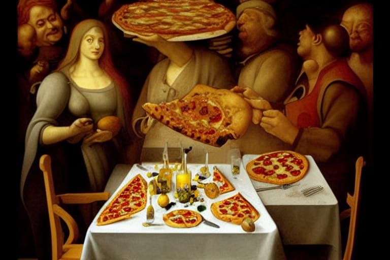 Italian Feast Mural in Renaissance Fresco Style
