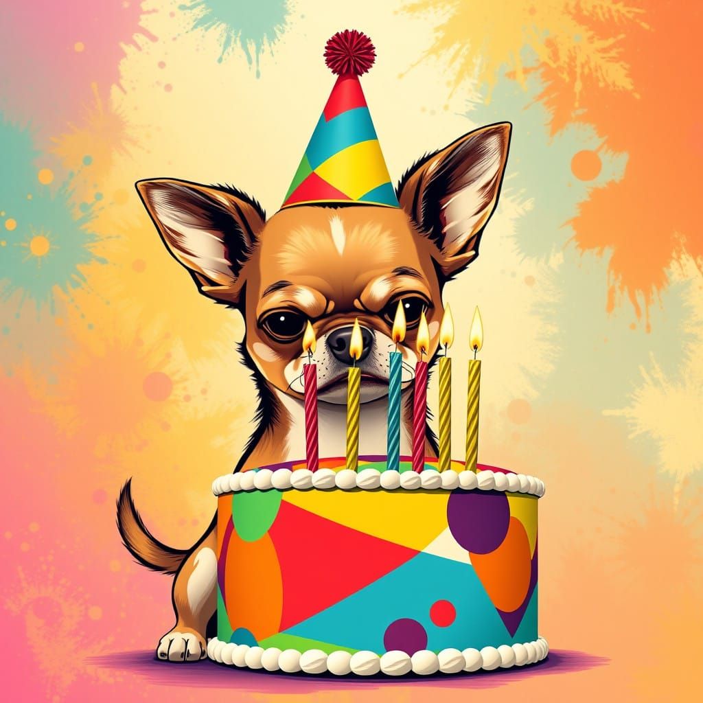 Disgruntled Chihuahua Scowls at Birthday Cake