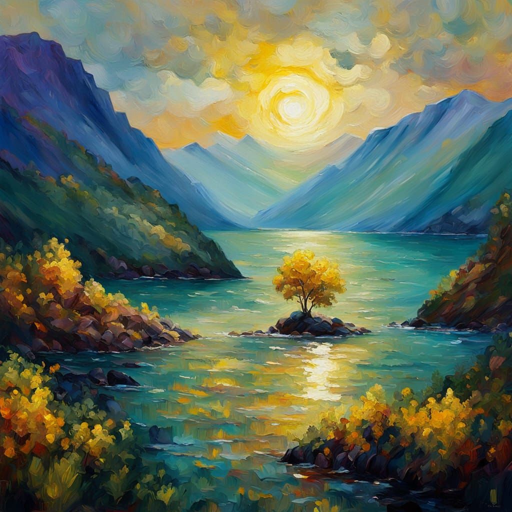 Baroque Fjord Landscape in Expressionist Style