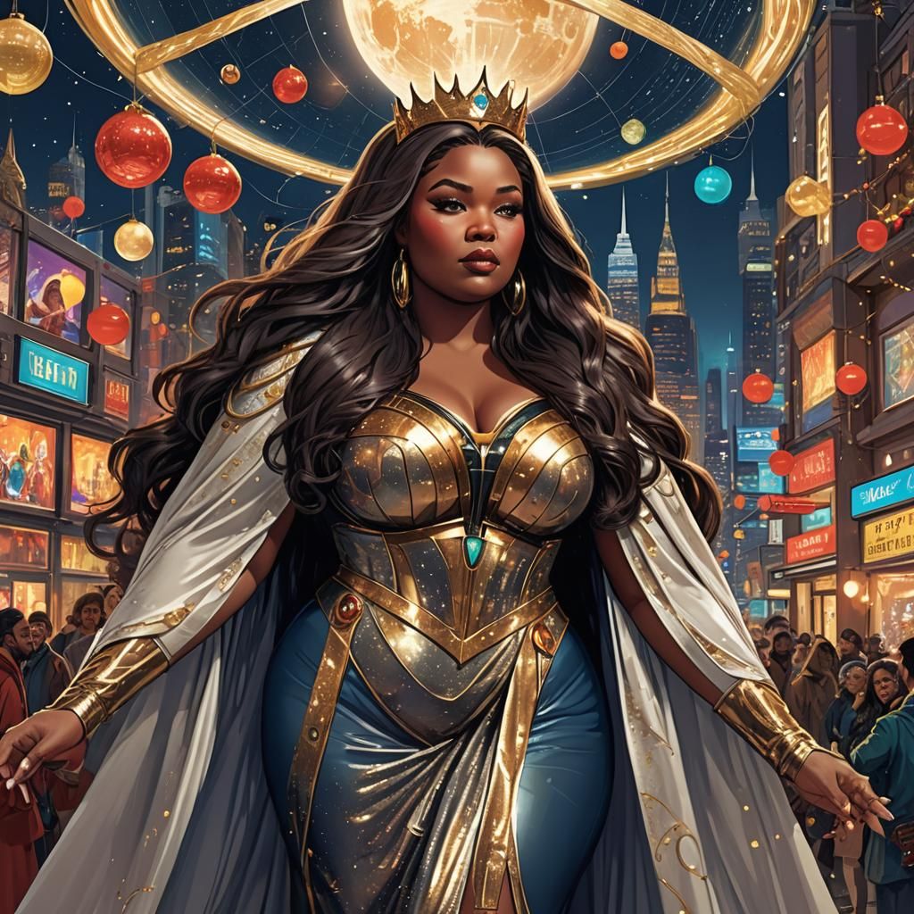 Futuristic Martian Cityscape with Plus-Size Goth Queen