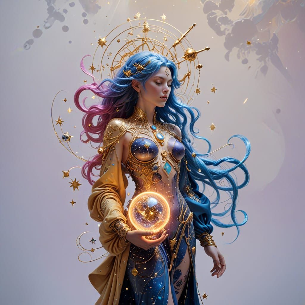 Cosmic Cartographer Goddess in Celestial Attire