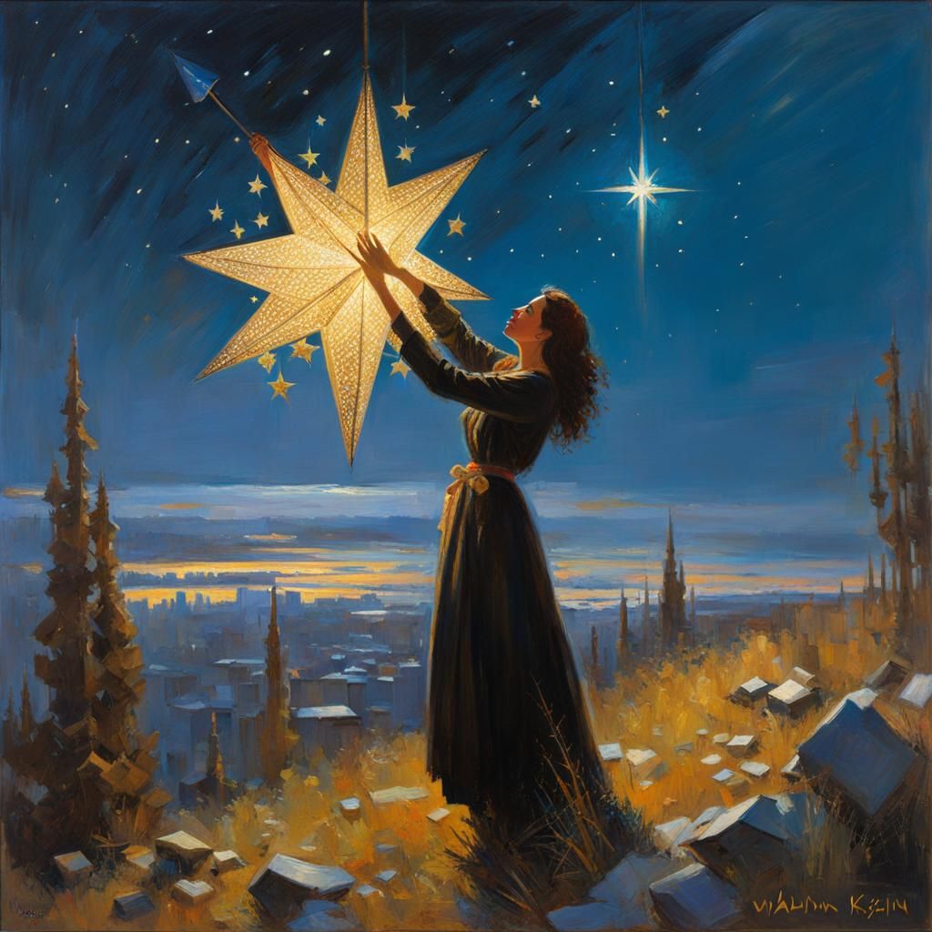 Woman Reaching for a Star: Dreamlike Concept Art