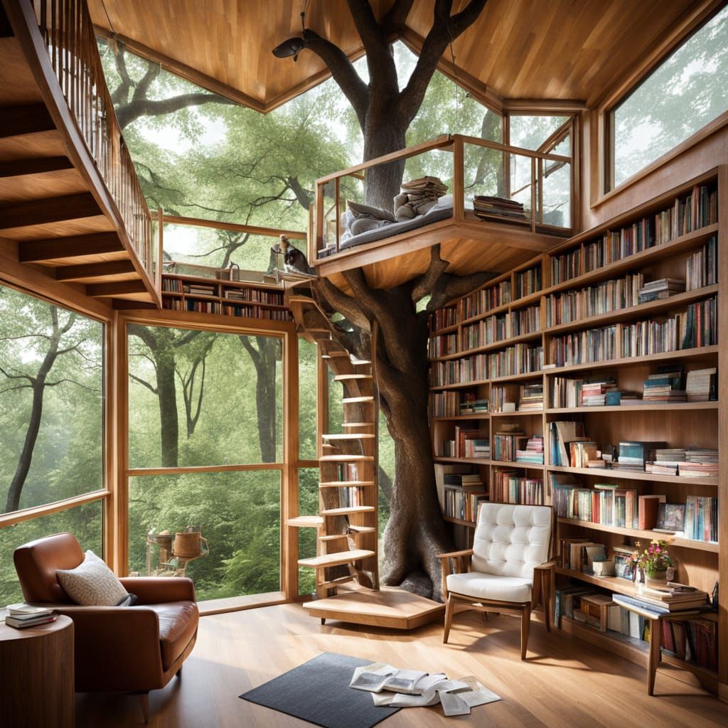 Cozy Treehouse Library Interior
