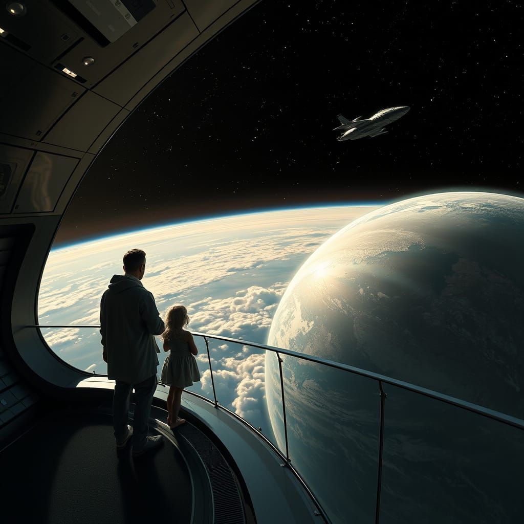 Space Family Observes Beautiful Exoplanet from Orbital Base