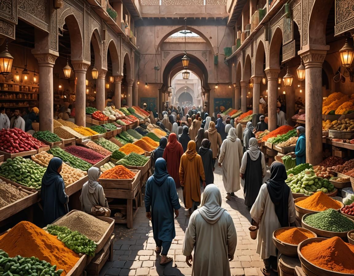 Marrakech Market Portrait in Digital Art Style