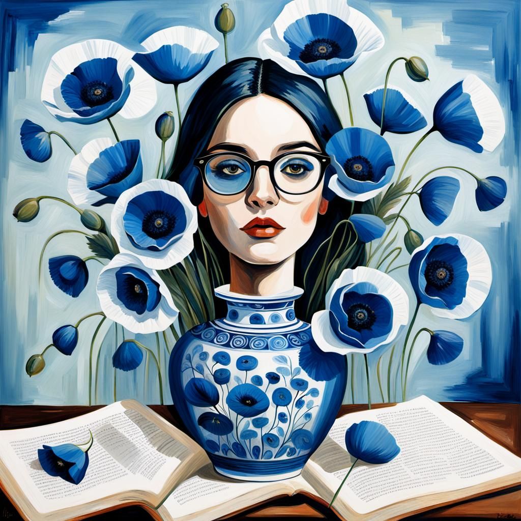 Expressionist Still Life with Poppies and Woman