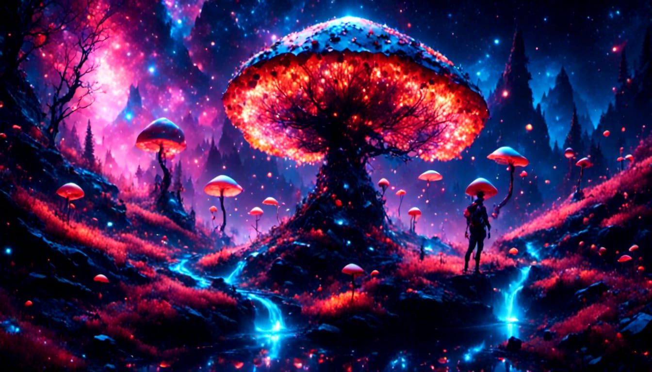 Cosmic mushrooms <lora:eye:1.0> <lora:Night Sparkle:1.0> <lo...