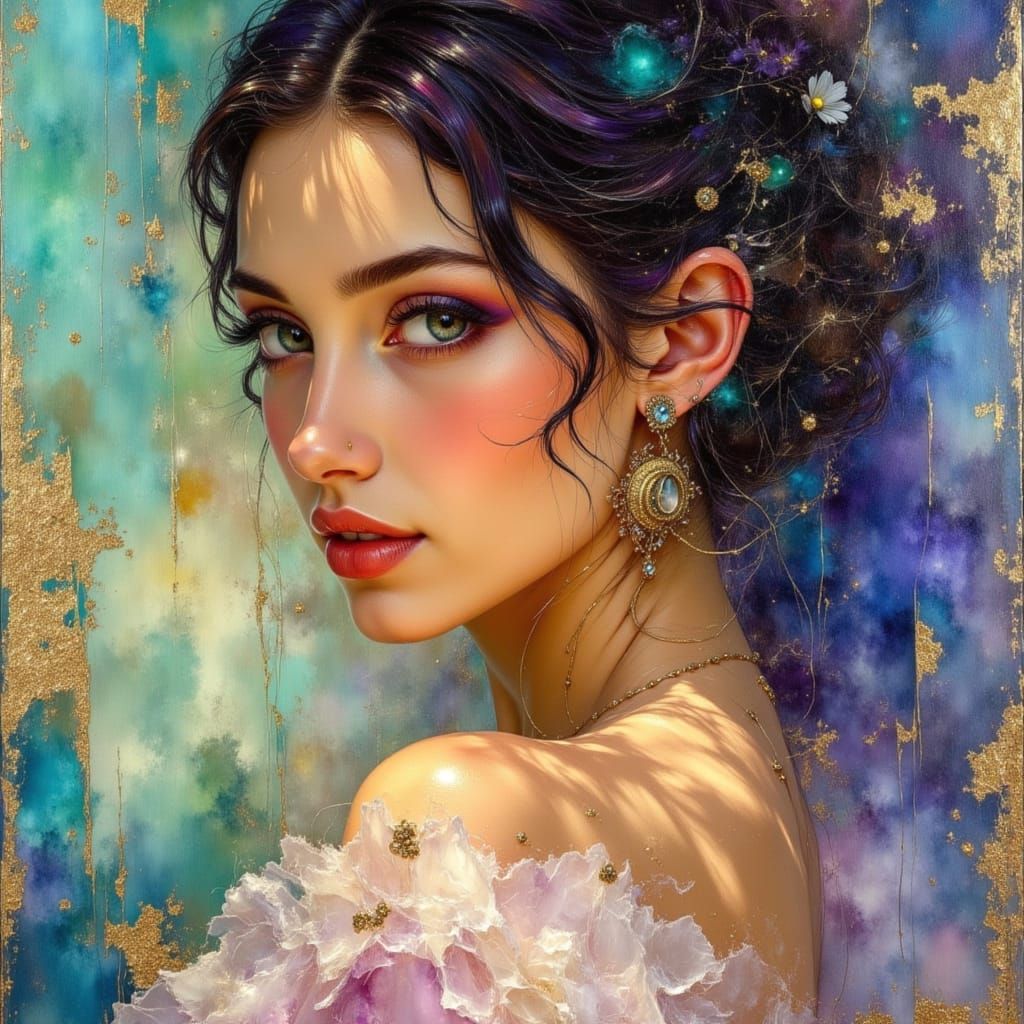 Ballerina Dancer with Man in Oil Painting