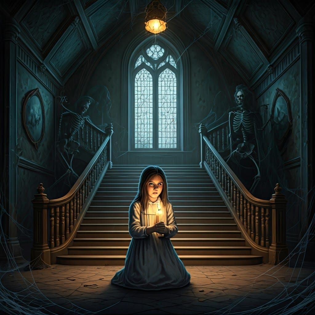 Haunted Victorian Mansion with Ghosts in Doré Style