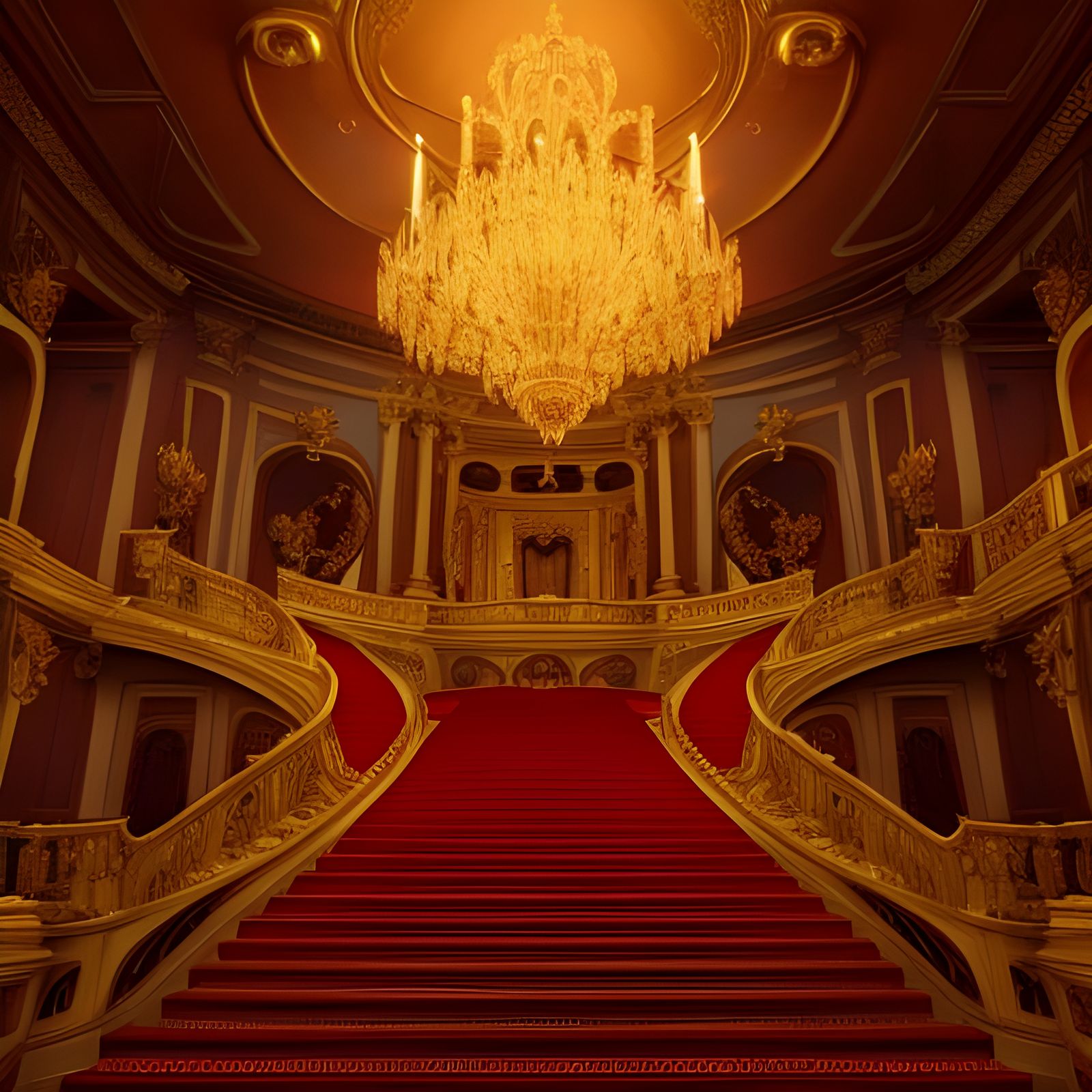 Baroque Opera House Grand Staircase in Rococo Art Style