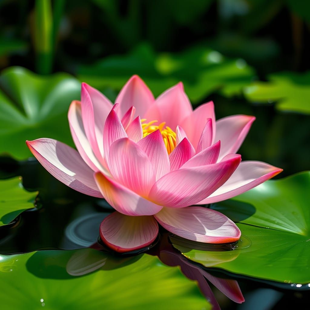 Serene Lotus Blooms in a Lush Water Garden