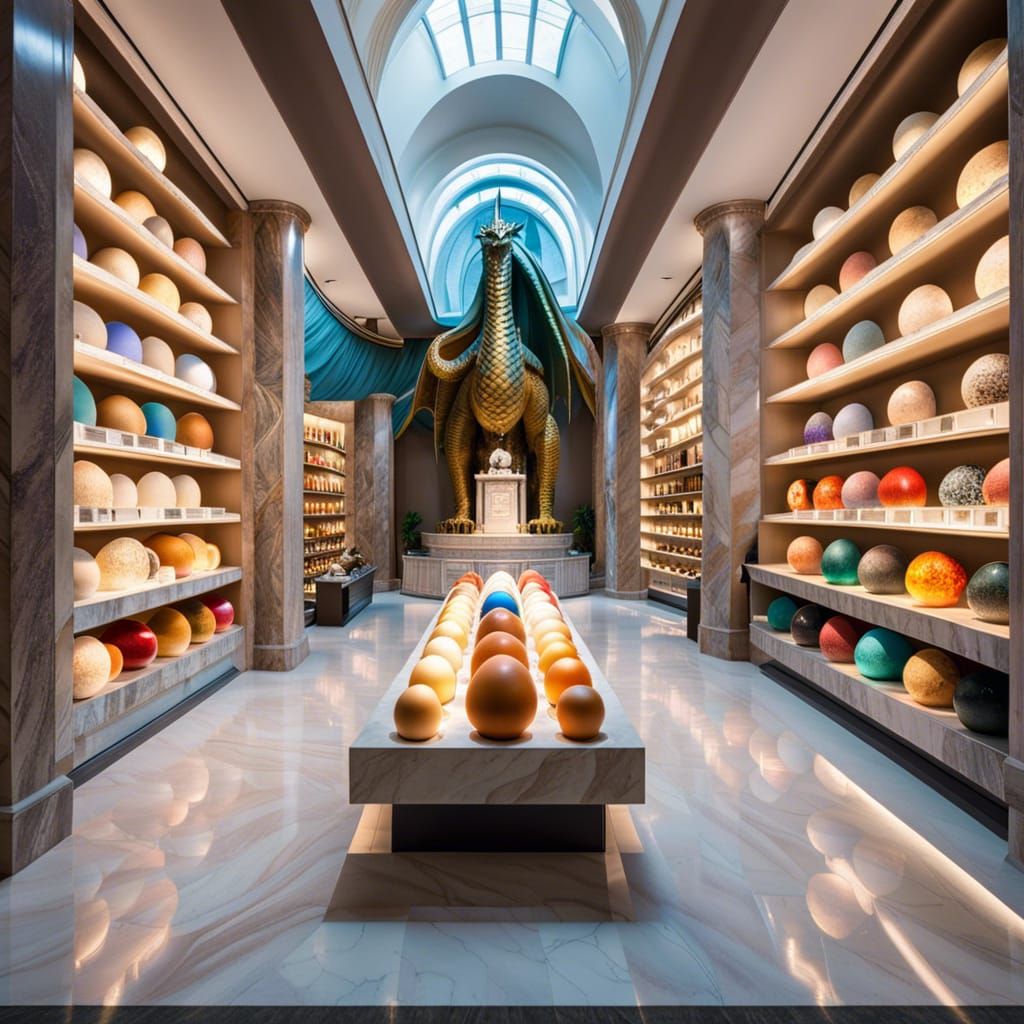 Marble Dragon Egg Museum with Dragon Statue