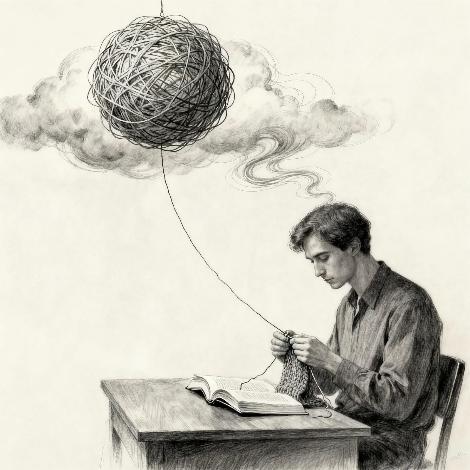 Surreal Writer Knits Book From Thoughts in Pencil and Charco...
