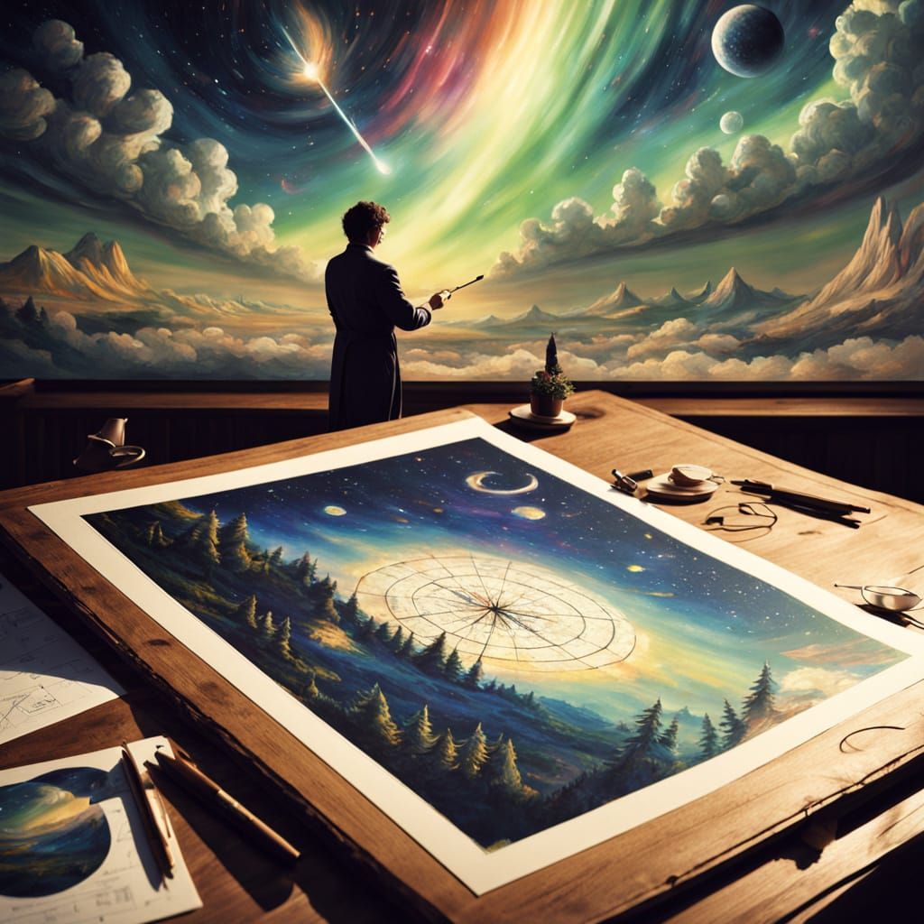 Celestial Cartographer Charts the Cosmos in Oil Painting
