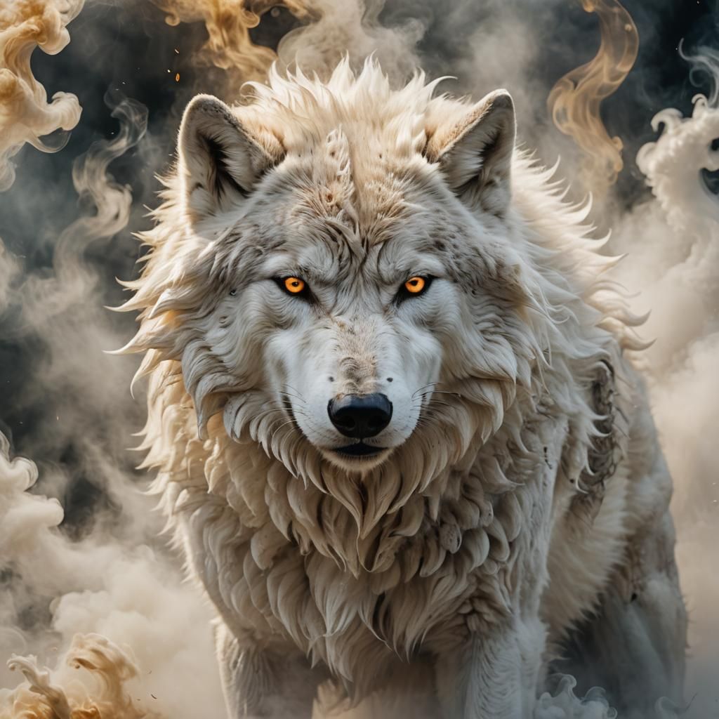 Ethereal Fantasy: Angry White Wolf in Smoke