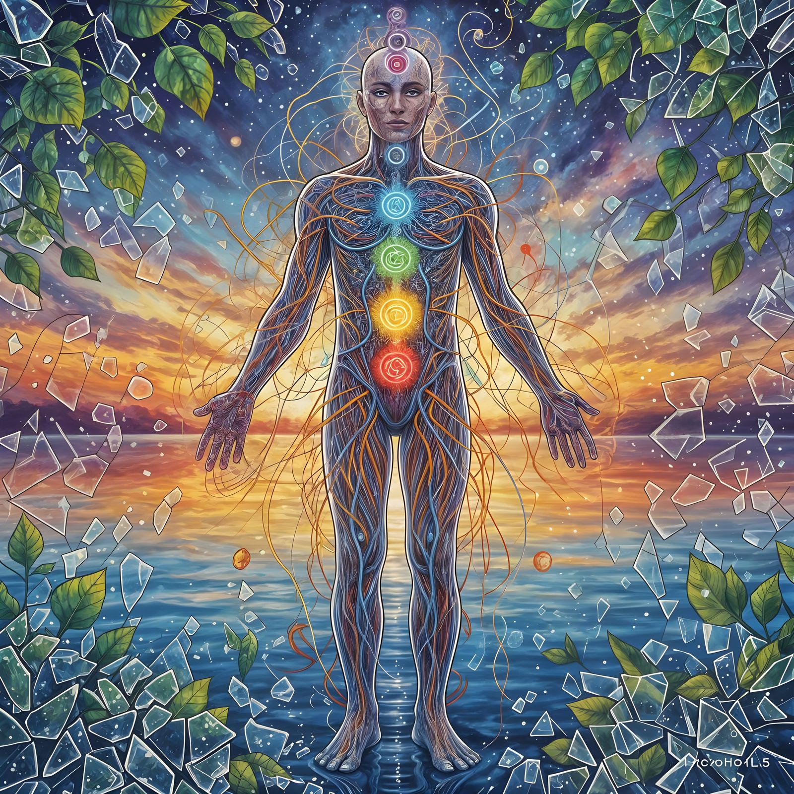 Psychedelic Body Art with Chakras and Energy Lines