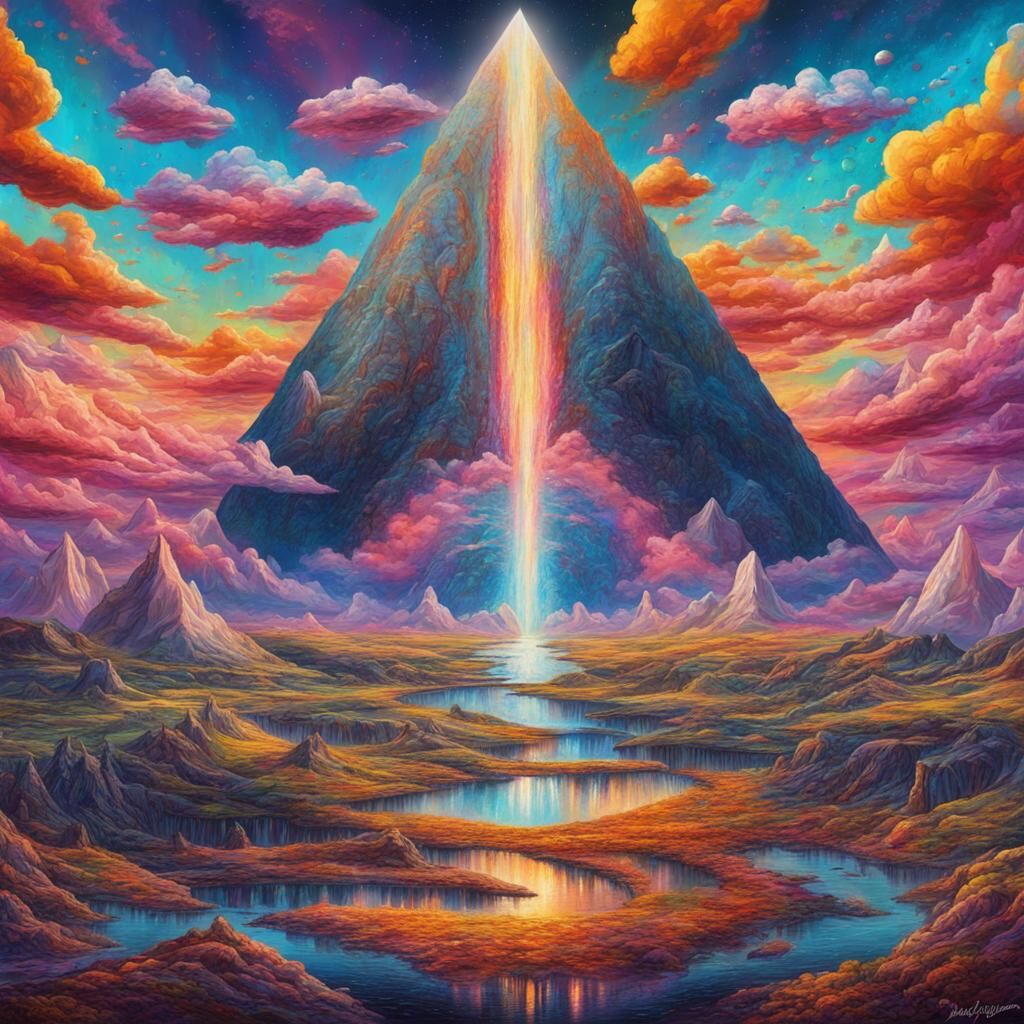 Surreal Cosmic Landscape in Mixed Media Style