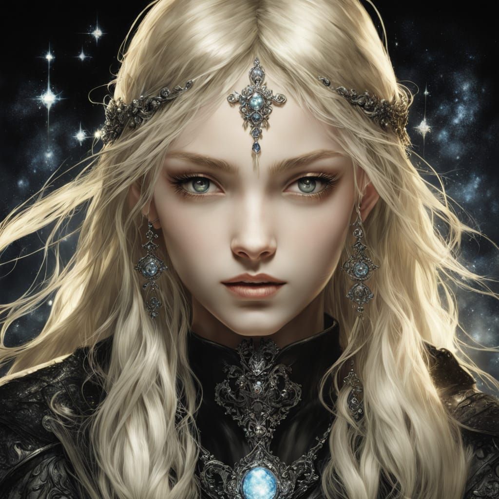 Blond Wizard Girl With Sparkle Potion, Chiaroscuro Style