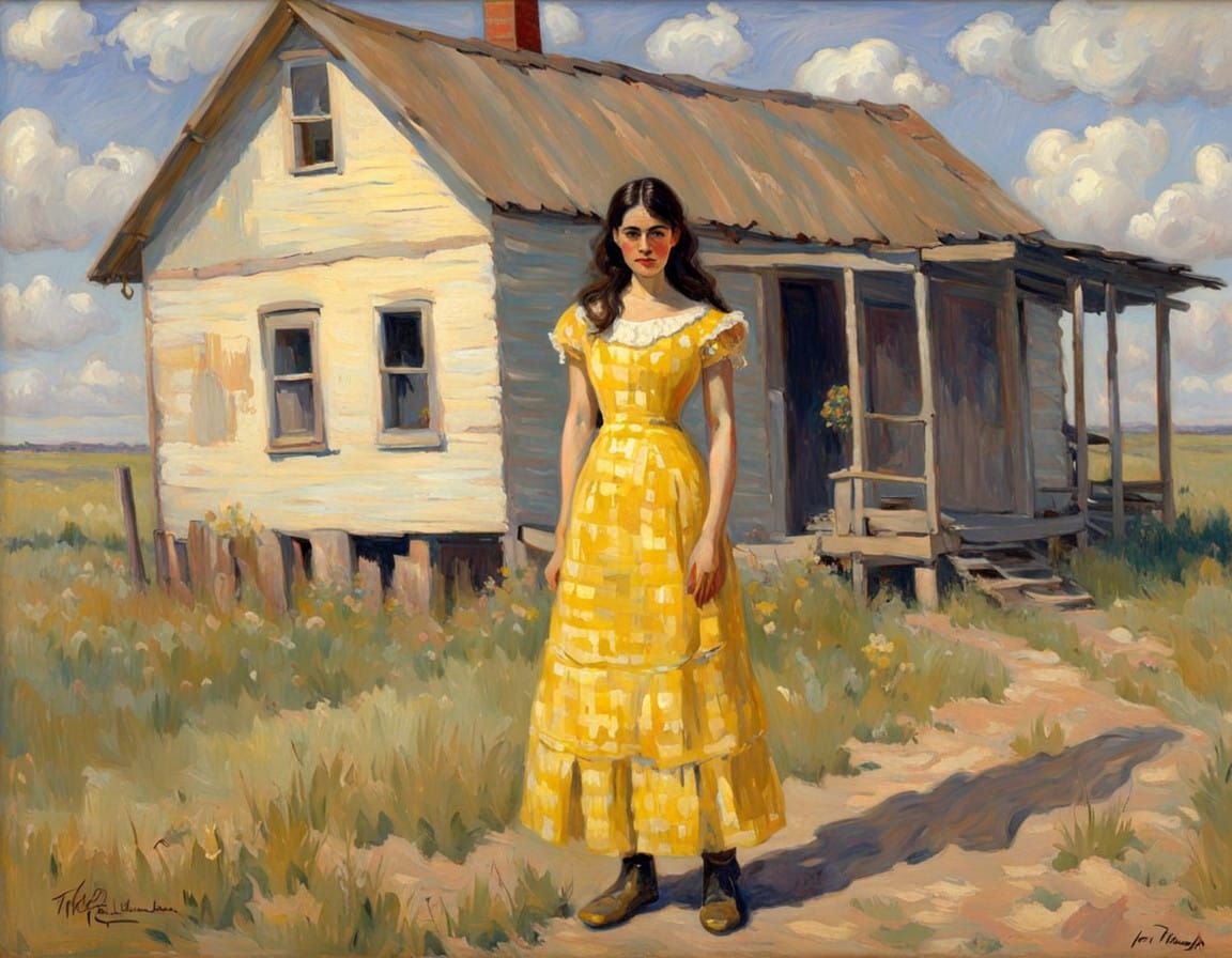 A Beautiful Woman in Yellow on the Kansas Prairie