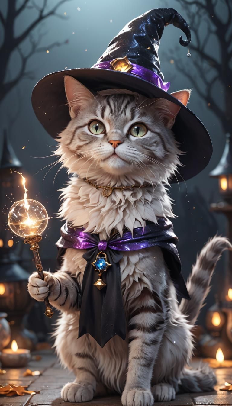 Magical Witch Cat in 3D Anime Style