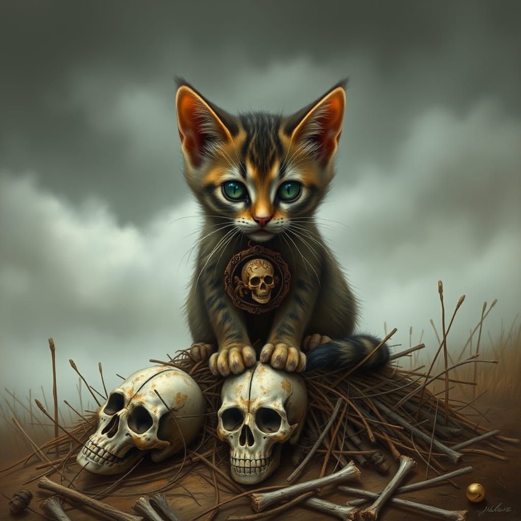 Persian Cat Contemplates Mortality with Masonic Symbol