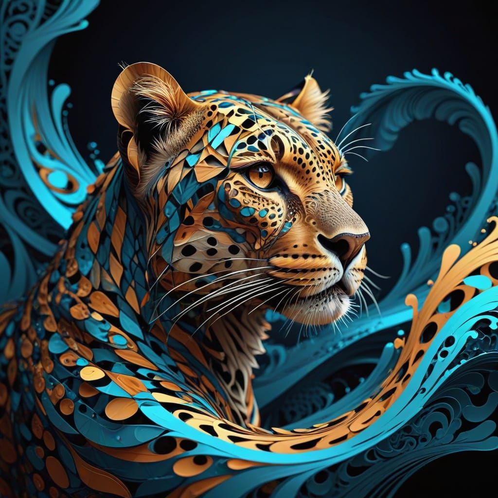 Surreal Abstract Leopard in Fractal Waves