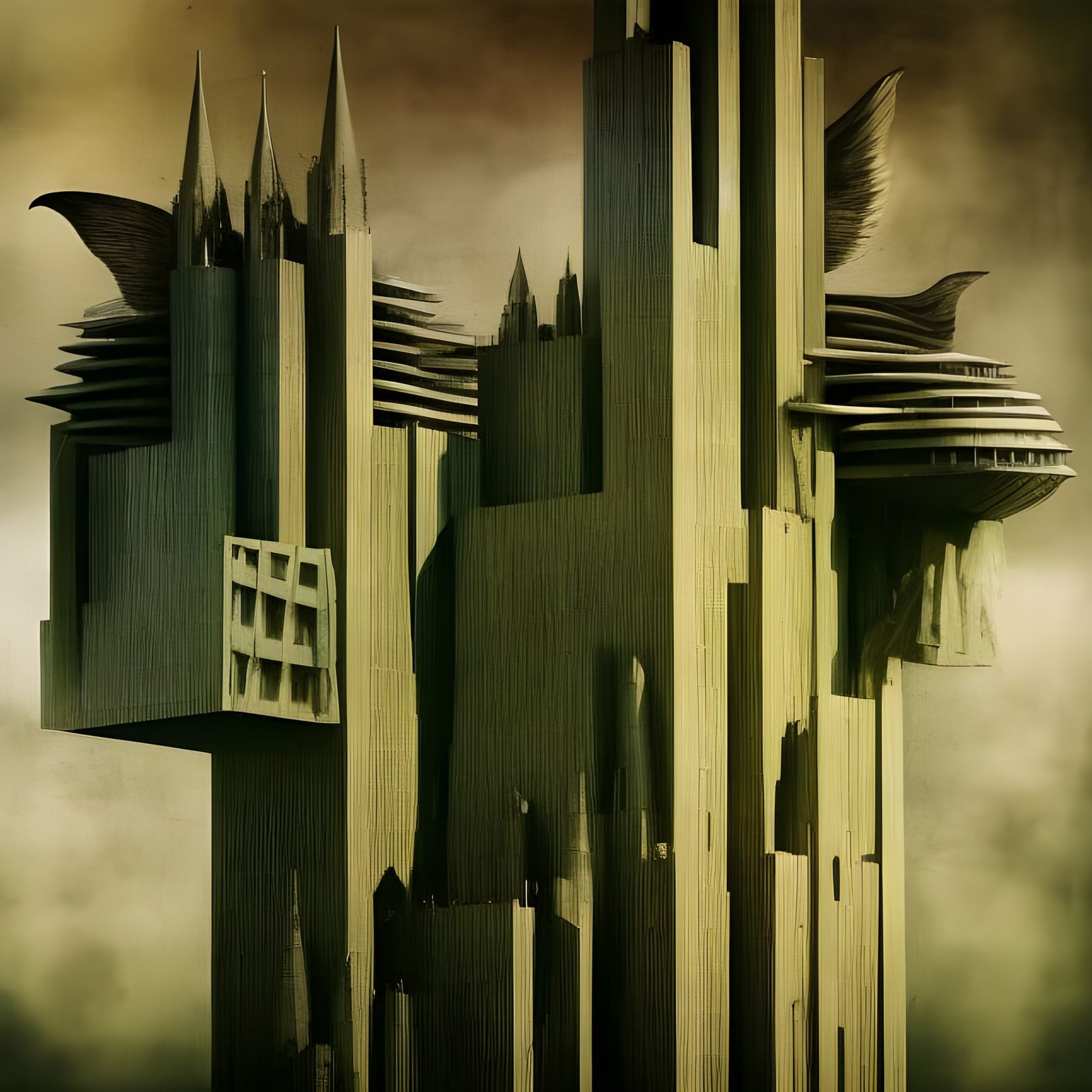 Dystopian Picasso Fractal Building in Magical Realism