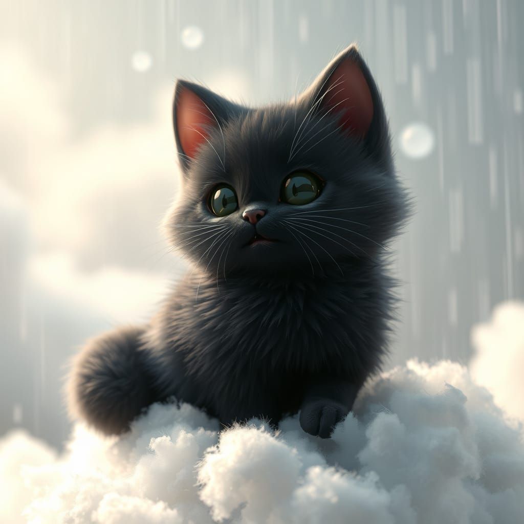 3D Kawaii Cat on Cloud in Anime Style