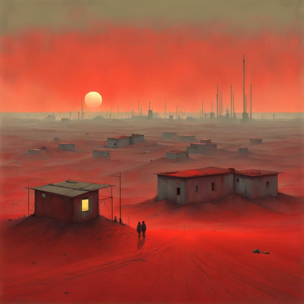 Desert Cityscape in Hazy Twilight