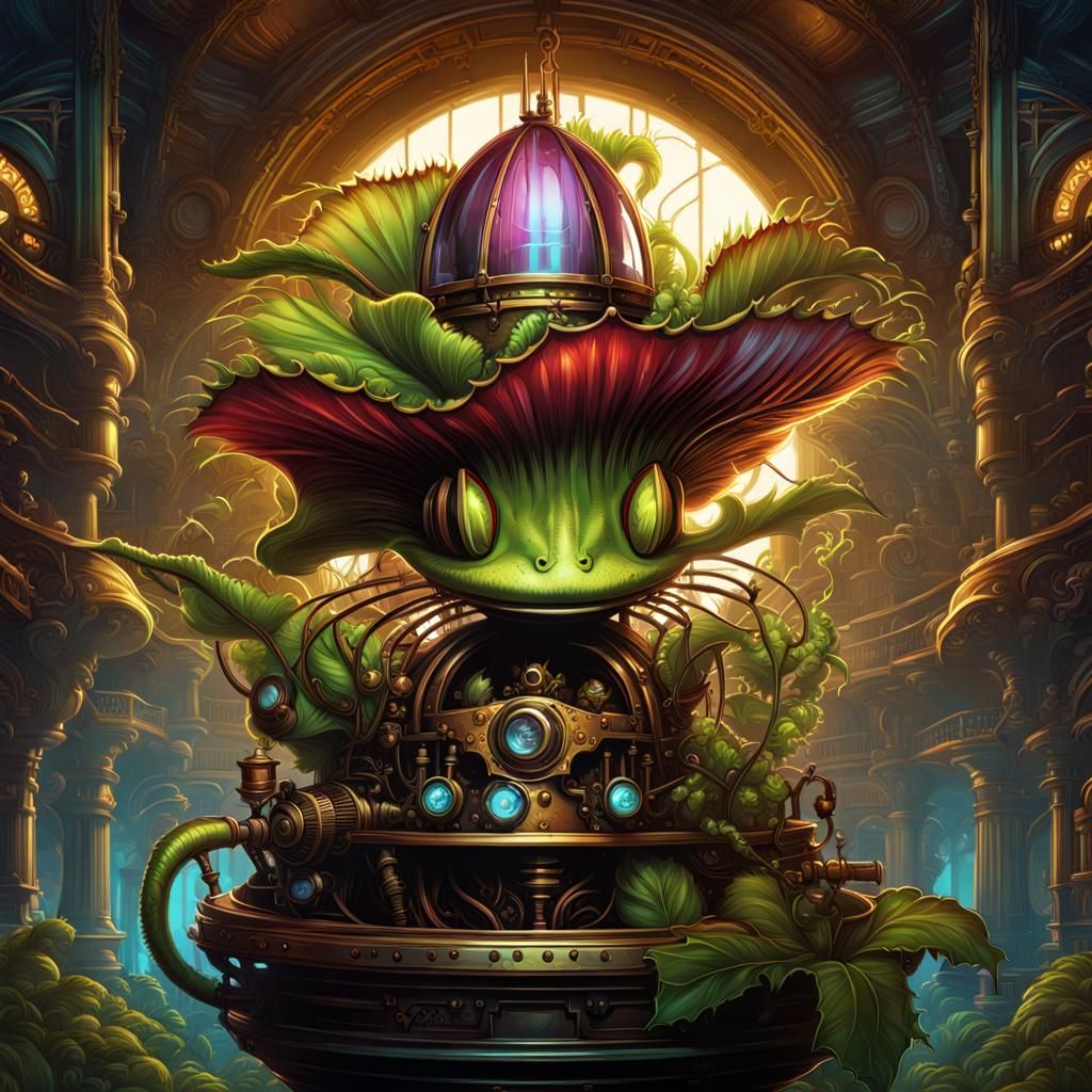 Steampunk Venus Flytrap in Comic Book Style