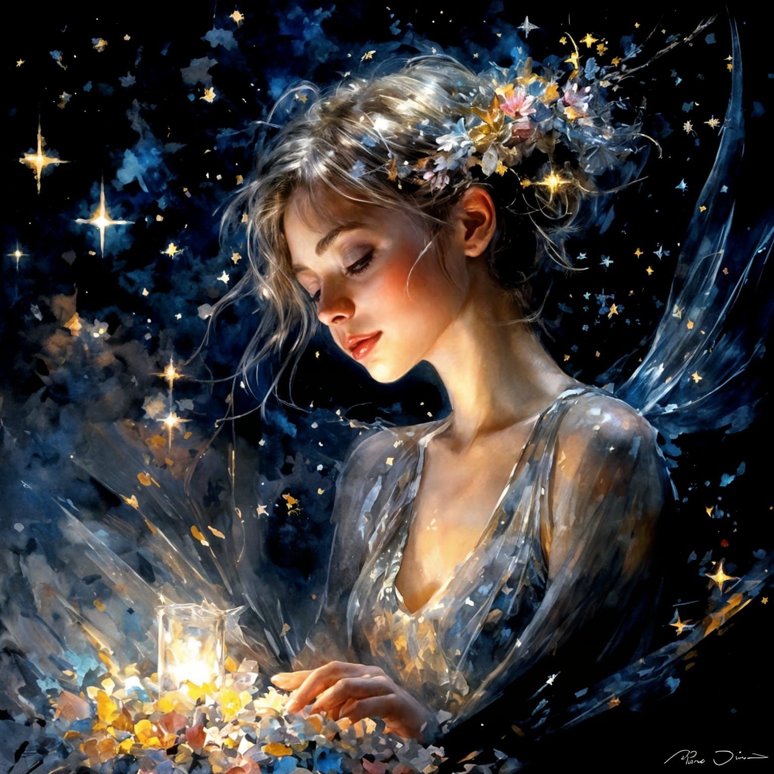 <lora:Aura:1.0>  Fairy of the night, glimmer, shimmer, spark...