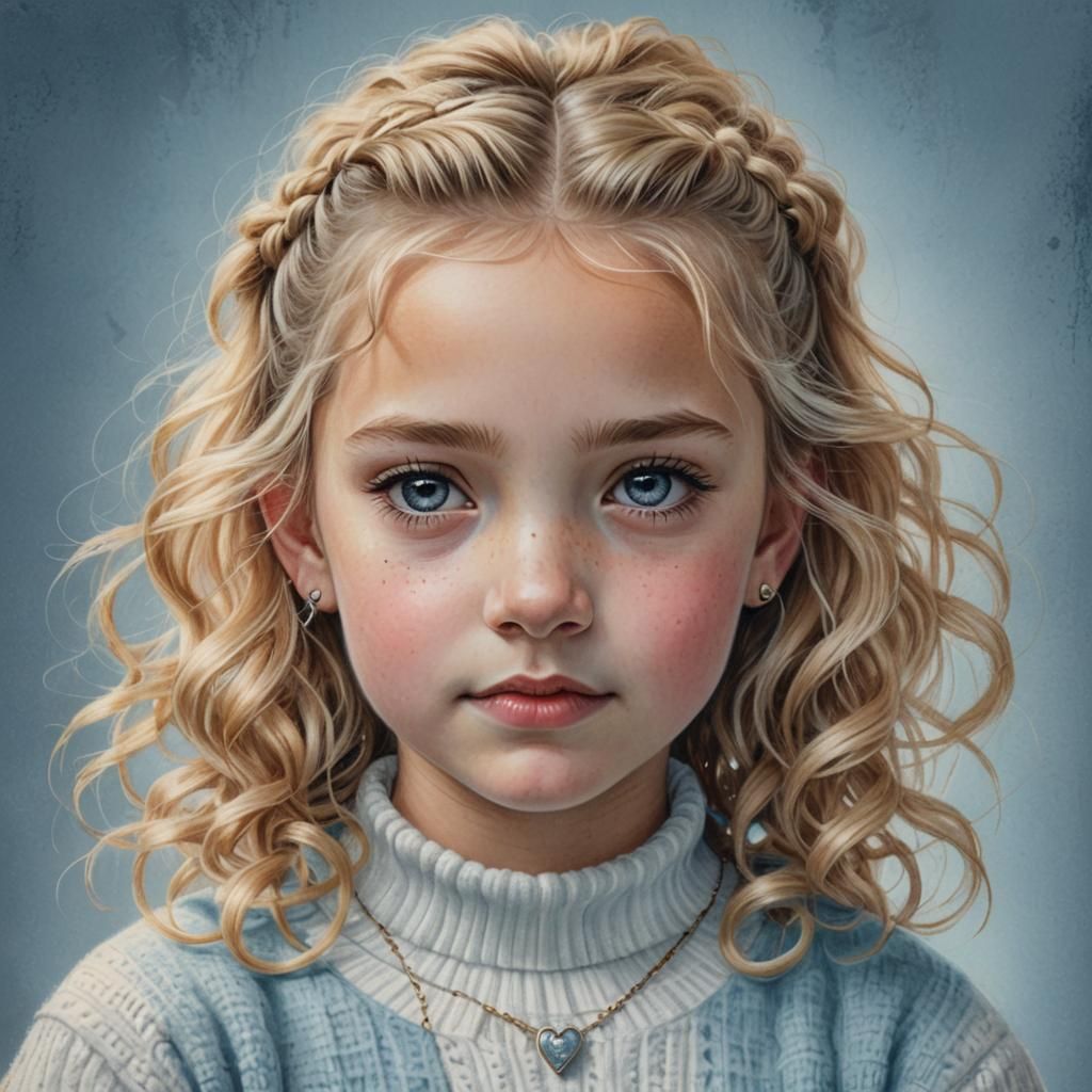 Detailed Pencil Sketch Portrait of a Blonde Girl