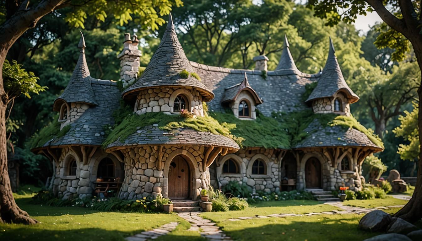 Enchanting Stone Elven Cottage with Round Towers