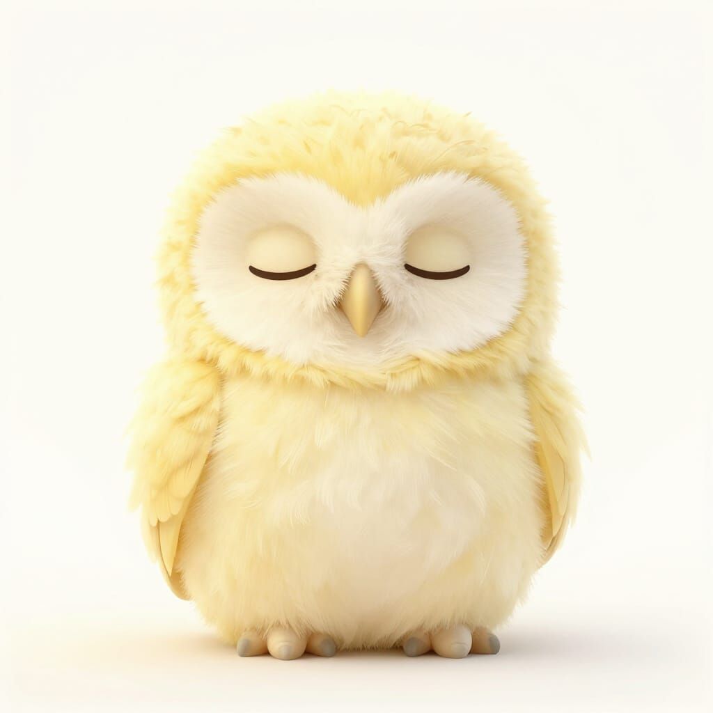 Cute Baby Owl Resting in Pastel Yellow Tones