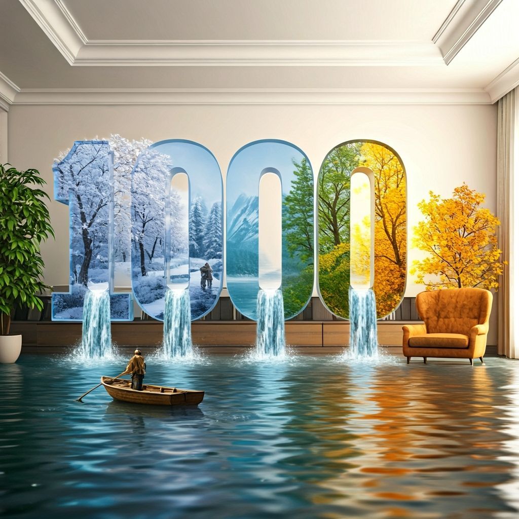 Hyperrealistic Living Room with Seasonal Landscapes