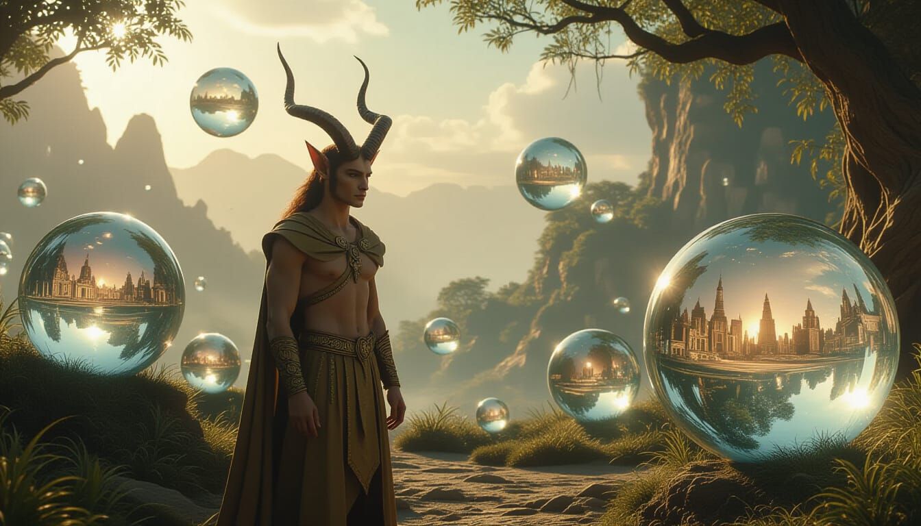 Faun in Dream Landscape with Glass Spheres
