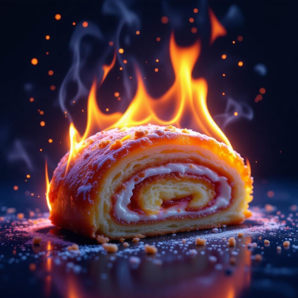 Flaming Swiss Roll: Digital Art in Neon Hues
